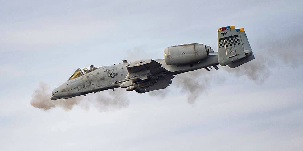 A 25th Fighter Squadron’s A-10 Thunderbolt II fires its 30 mm gun during routine training over Pilsung Range in Gangwan Province, Republic of Korea. (U.S. Air Force photo by Senior Airman Greg Nash)