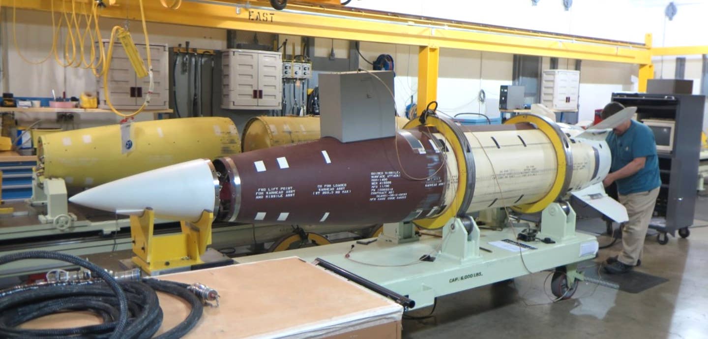 Work is conducted on a US Army ATACMS missile. <em>DOD</em>