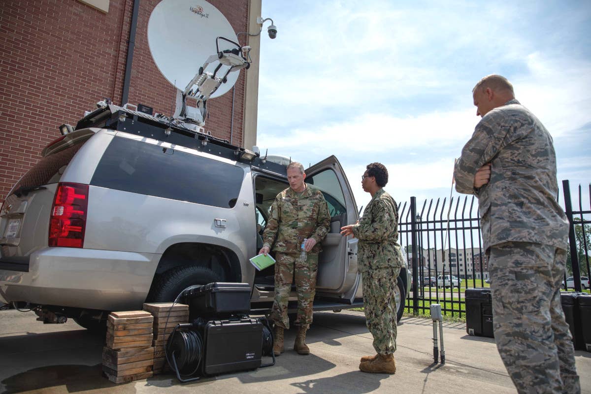 A Deployable Communications Capabilities System vehicle belonging to JTF-CS. <em>DOD</em>
