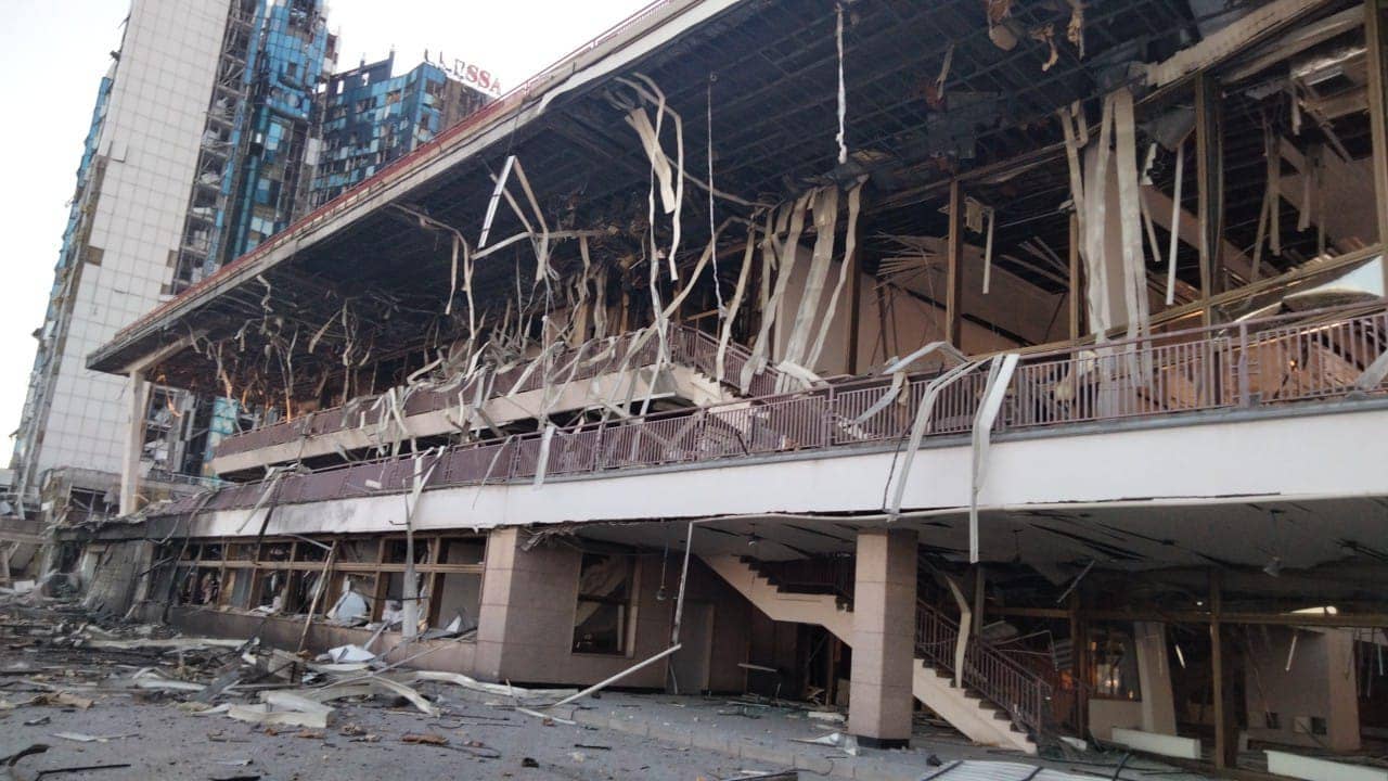 The lower level of the hotel was damaged as well. (Andrey Stavnitser Facebook)