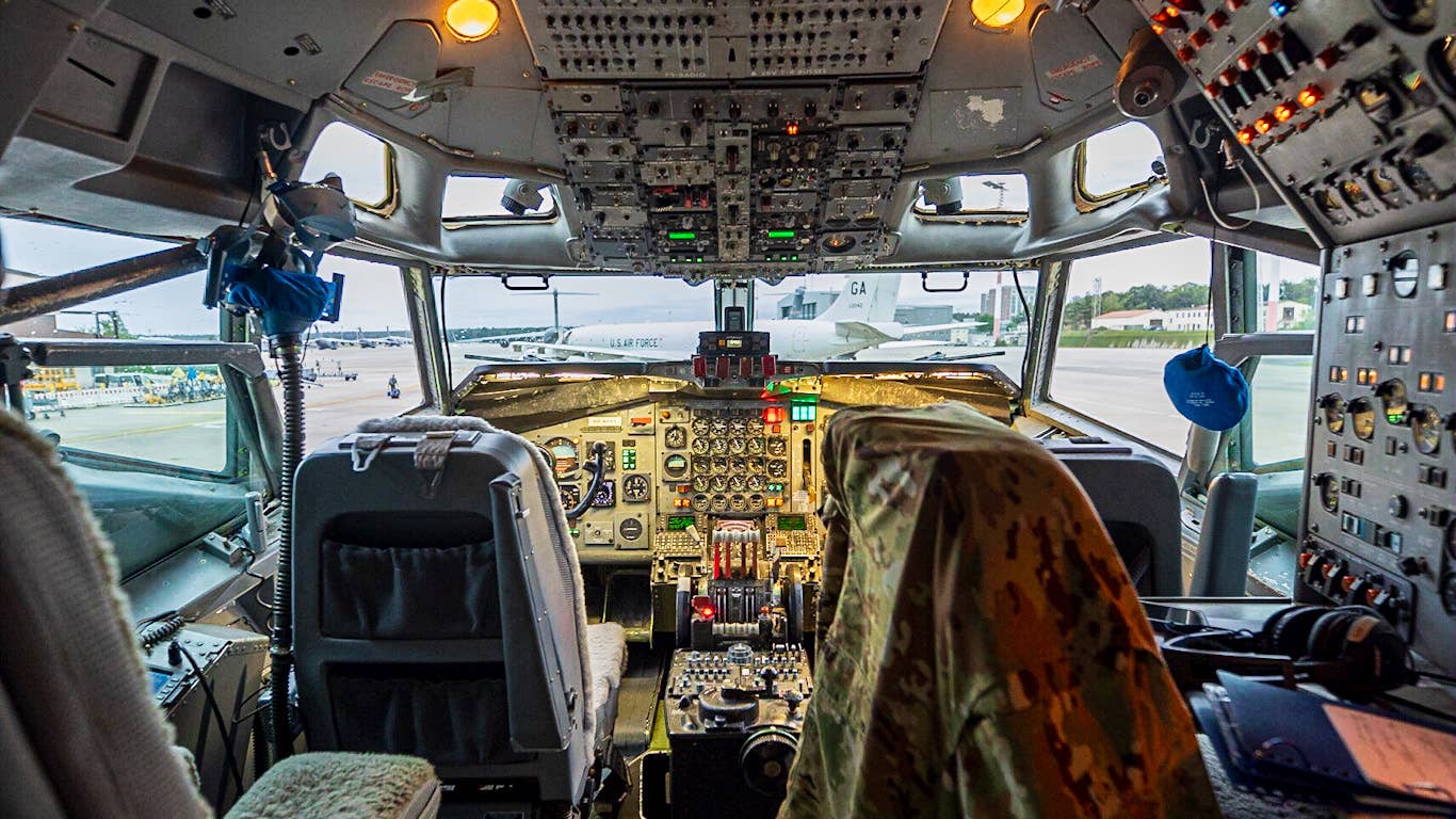 The E-8's cockpit looks ancient by modern standards. <em>116th Air Control Wing</em>