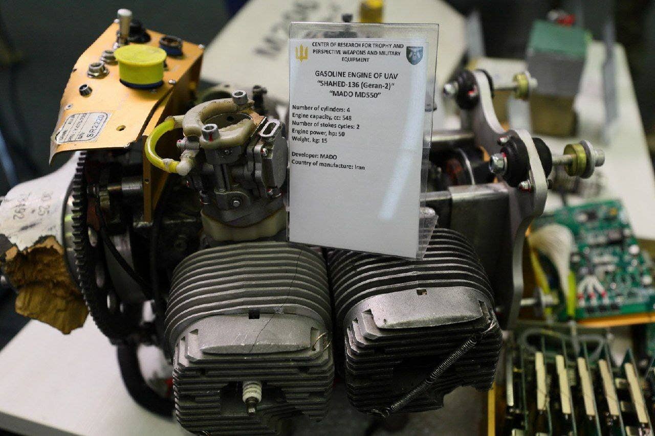 The Mado MD550 gasoline-fueled engine used by older versions of the Shahed-136 drones. (Ukrainian Military Media Center photo)