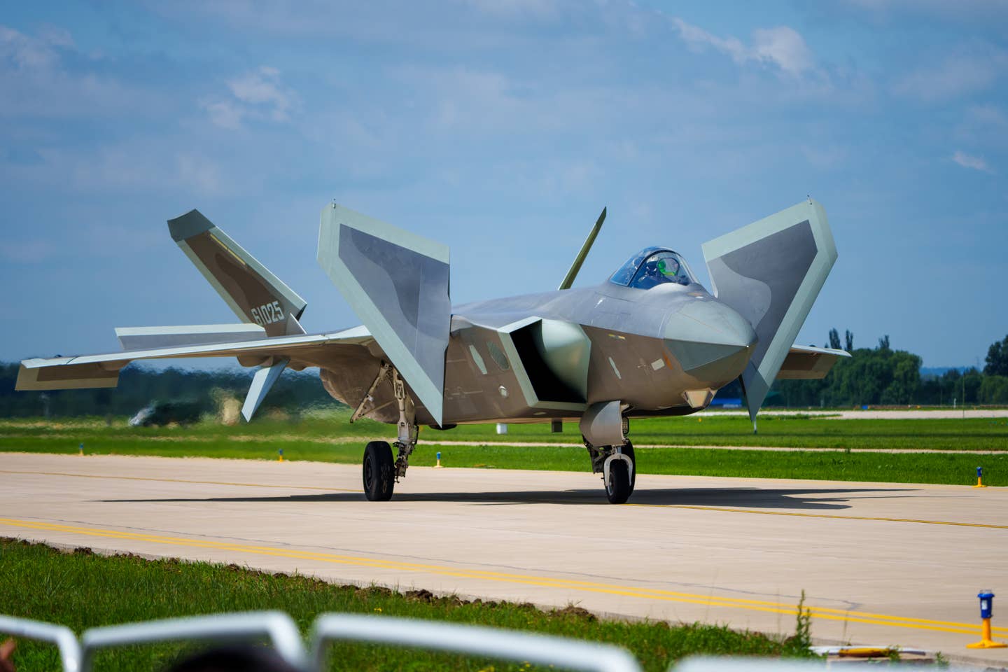 A J-20 stealth fighter rehearses for the 2023 Changchun Air Show in July 2023 in Changchun, Jilin Province of China. <em>Photo by Wang Jingtian/VCG via Getty Images</em>