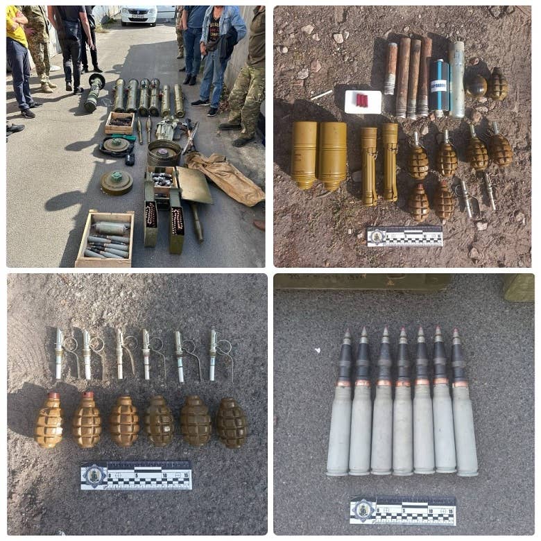 Part of the cache of weapons recovered by Ukrainian National Police on Wednesday. (Ukrainian National Police photo)