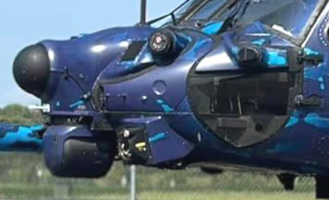 A close-up of the new nose configuration on the MH-60M seen at Pryor Field. <em>Pryor Field Airport Authority</em>