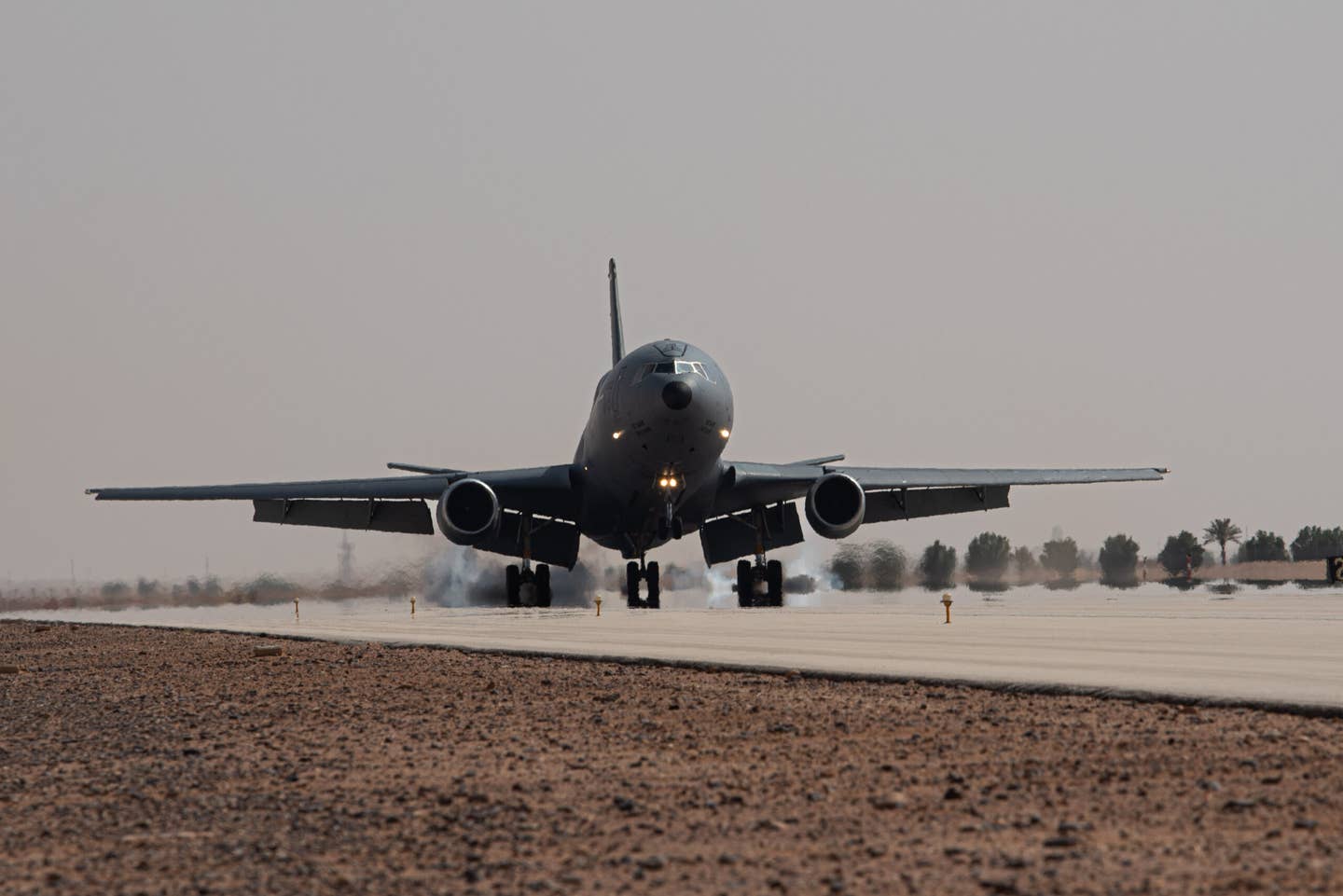 A KC-10 Extender assigned to the 908th Air Refueling Squadron touches down at Prince Sultan Air Base, Oct. 3, 2023. <em>U.S. Air Force photo by Tech. Sgt. Alexander Frank</em>