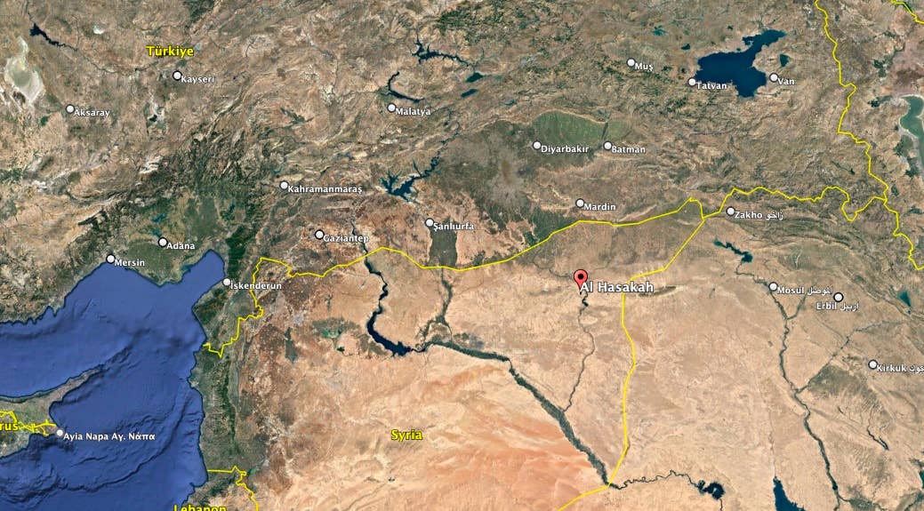 Turkey carried out drone attacks against Kurdish targets in northeast Syria in and around Al Hasakah, according to the Syrian Observatory for Human Rights. (Google Earth image)