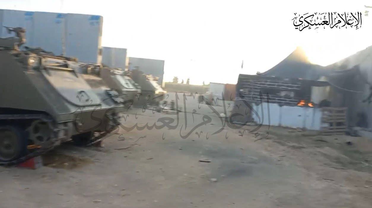 Hamas says its forces entered an Israeli military base that had several armored vehicles like these M113 Armored Personnel Carriers. (Hamas Telegram)