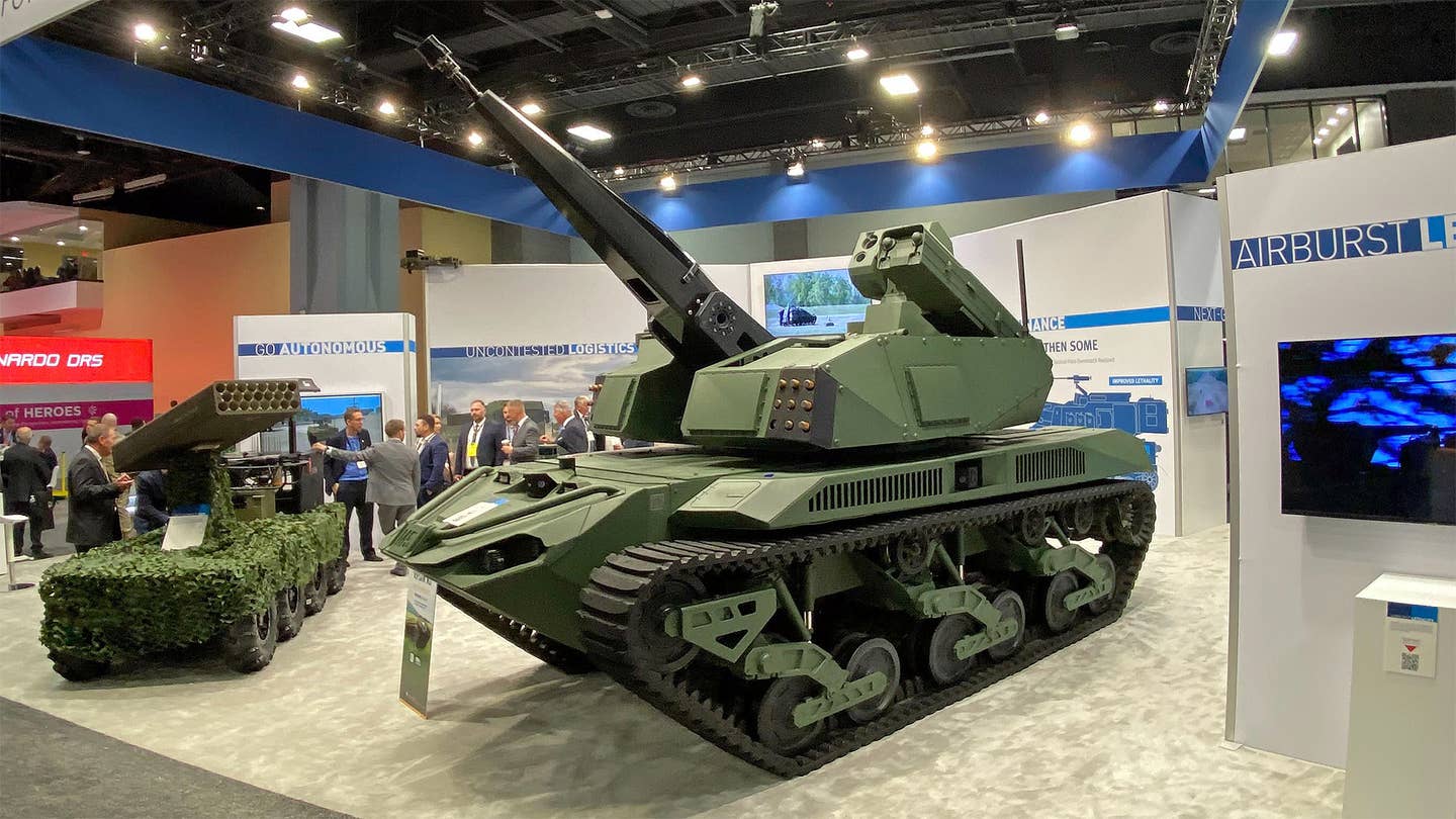 American Rheinmetall is showing off a version of the Ripsaw mini-tank with its Skyranger 30 air defense turret.