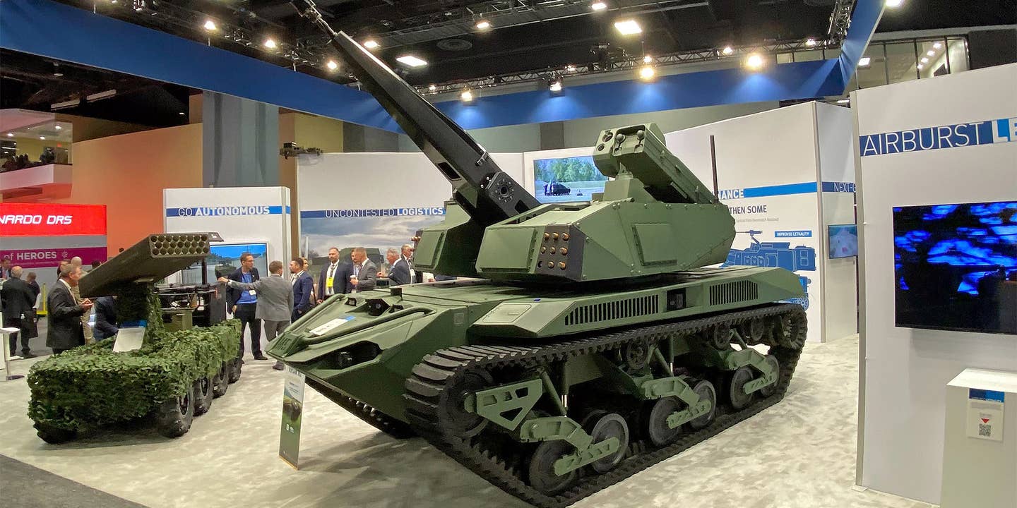 American Rheinmetall is showing off a version of the Ripsaw mini-tank with its Skyranger 30 air defense turret.