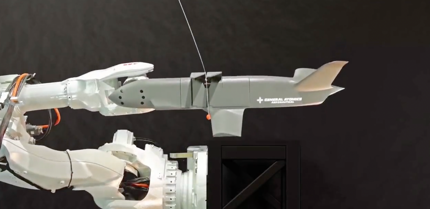 Testing a hoist designed to capture and then manipulate a Sparrowhawk drone. <em>GA-ASI </em>