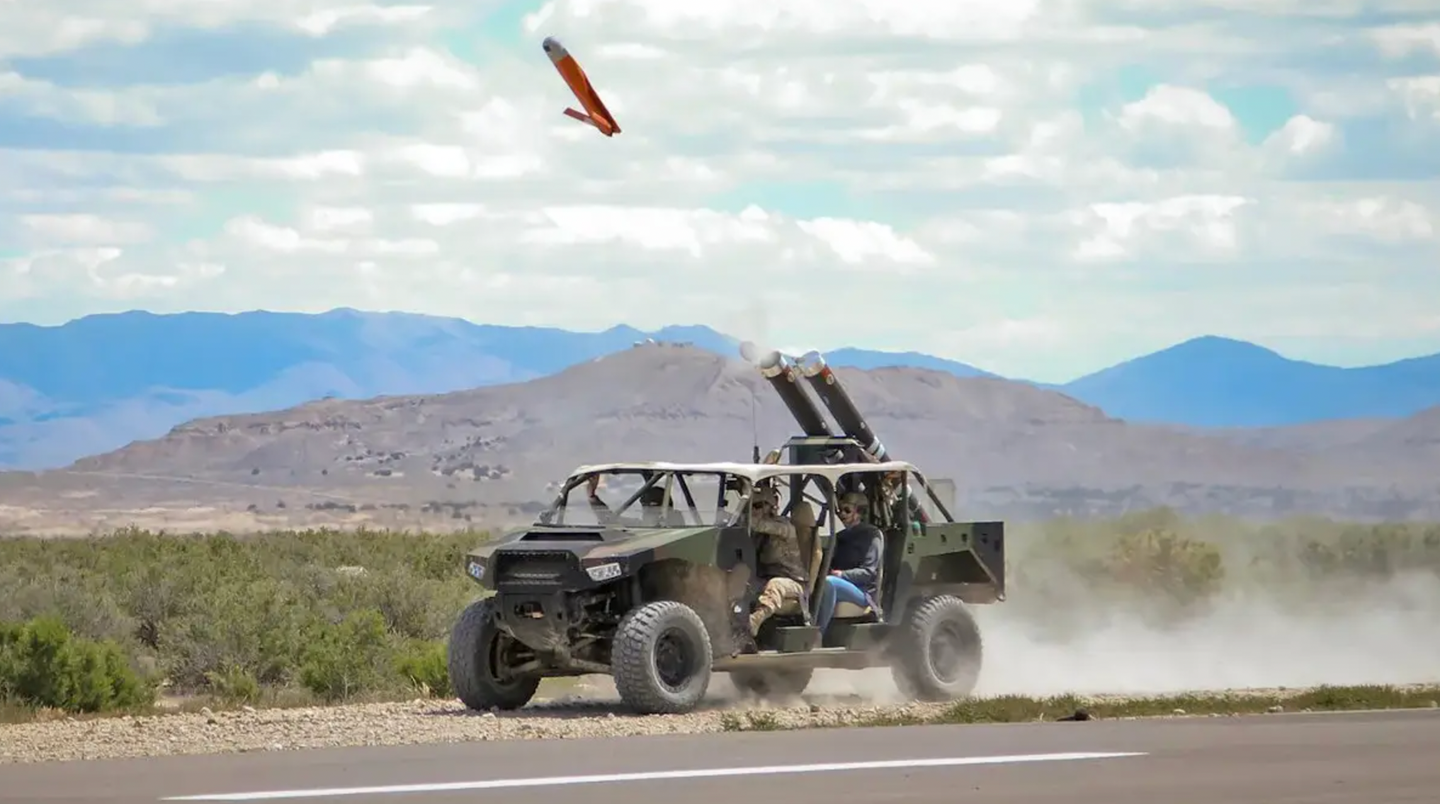 U.S. Army personnel launch an ALTIUS-600 from a DAGOR ultra-light vehicle during an exercise.&nbsp;<em>US Army</em>