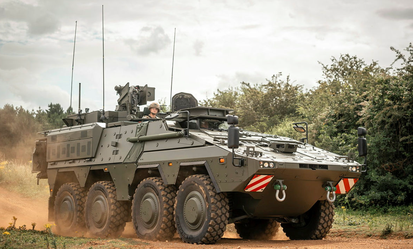 U.K. Boxer trials started at Millbrook Proving Ground in Bedfordshire in July 2023 with the first U.K.-built Boxer vehicle being put to the test around a series of terrains and hills. <em>Crown Copyright</em>