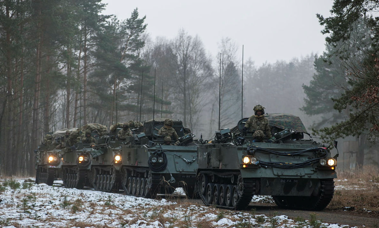 British Army Bulldogs (upgraded FV432s) during a winter exercise in Germany. <em>Crown Copyright</em>