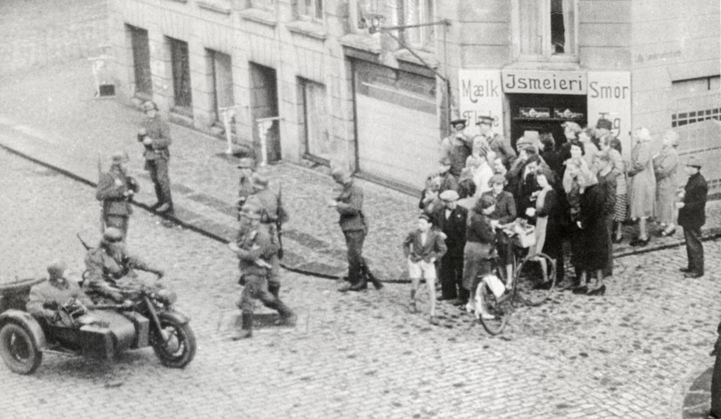 German troops patrol the streets of Copenhagen, during the Nazi occupation of Denmark. <em>Getty Images</em>