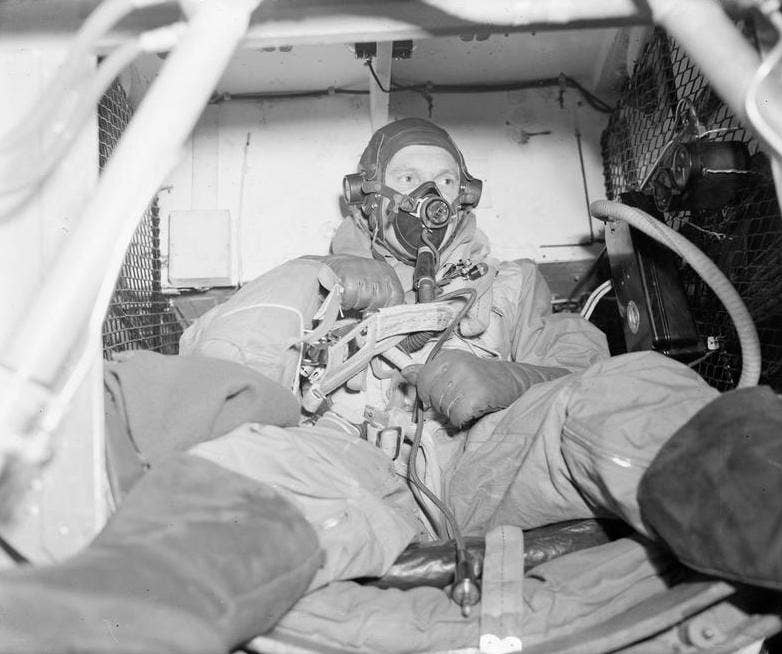 BOAC Mosquitos carried a single passenger in the felt-lined bomb bay. They were given oxygen, a reading light, a blanket, and a flask of coffee for the two-and-a-half-hour flight. <em>Crown Copyright</em>