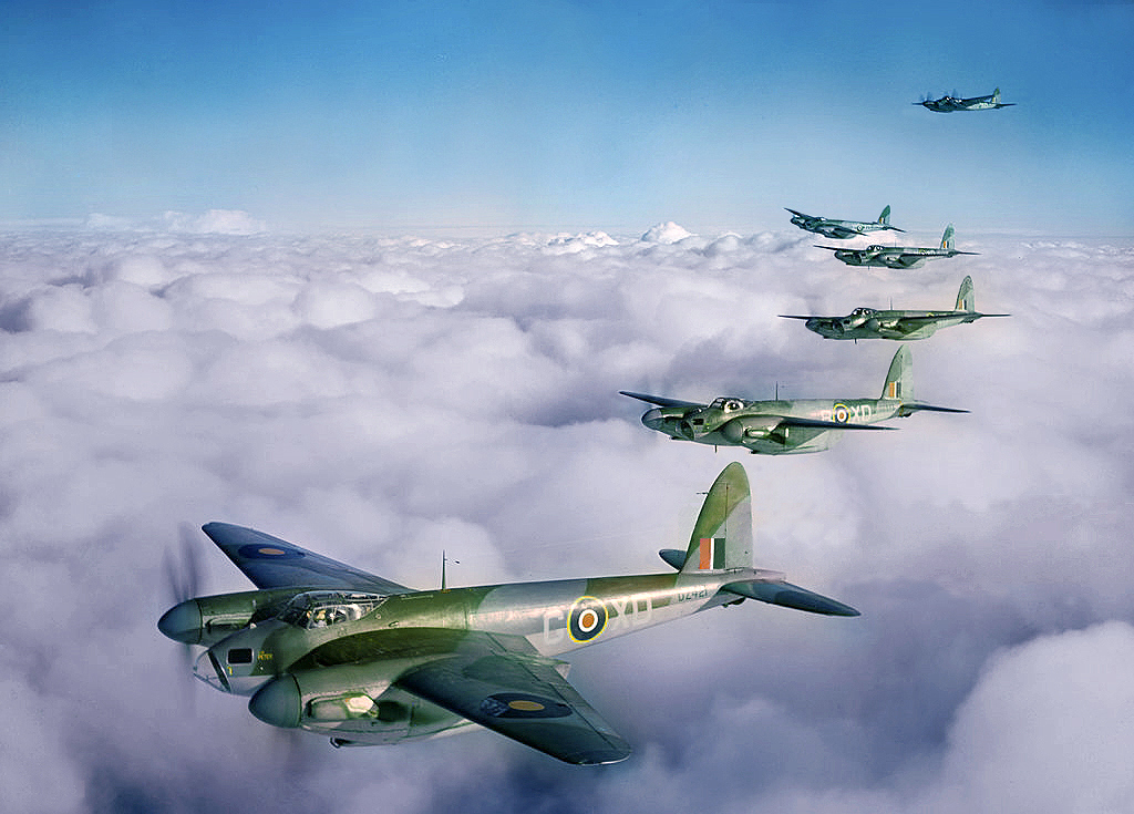 No. 105 Squadron Mosquito B.IVs. The B.IV was the first Mosquito to enter service with BOAC and remained popular with crews after the introduction of the&nbsp;subsequent FB.VI&nbsp;because it was a few miles per hour faster. <em>Crown Copyright</em>