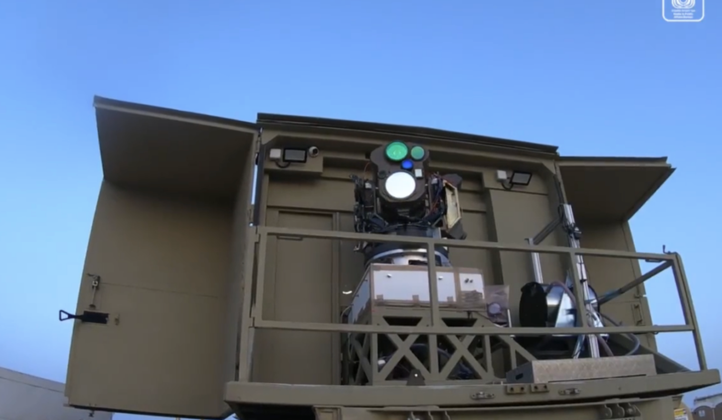 Israel says it successfully tested its Iron Beam laser air defense weapon in March 2022 but its current deployment status is unclear. <em>Screenshot from an Israeli Ministry of Defense video</em>