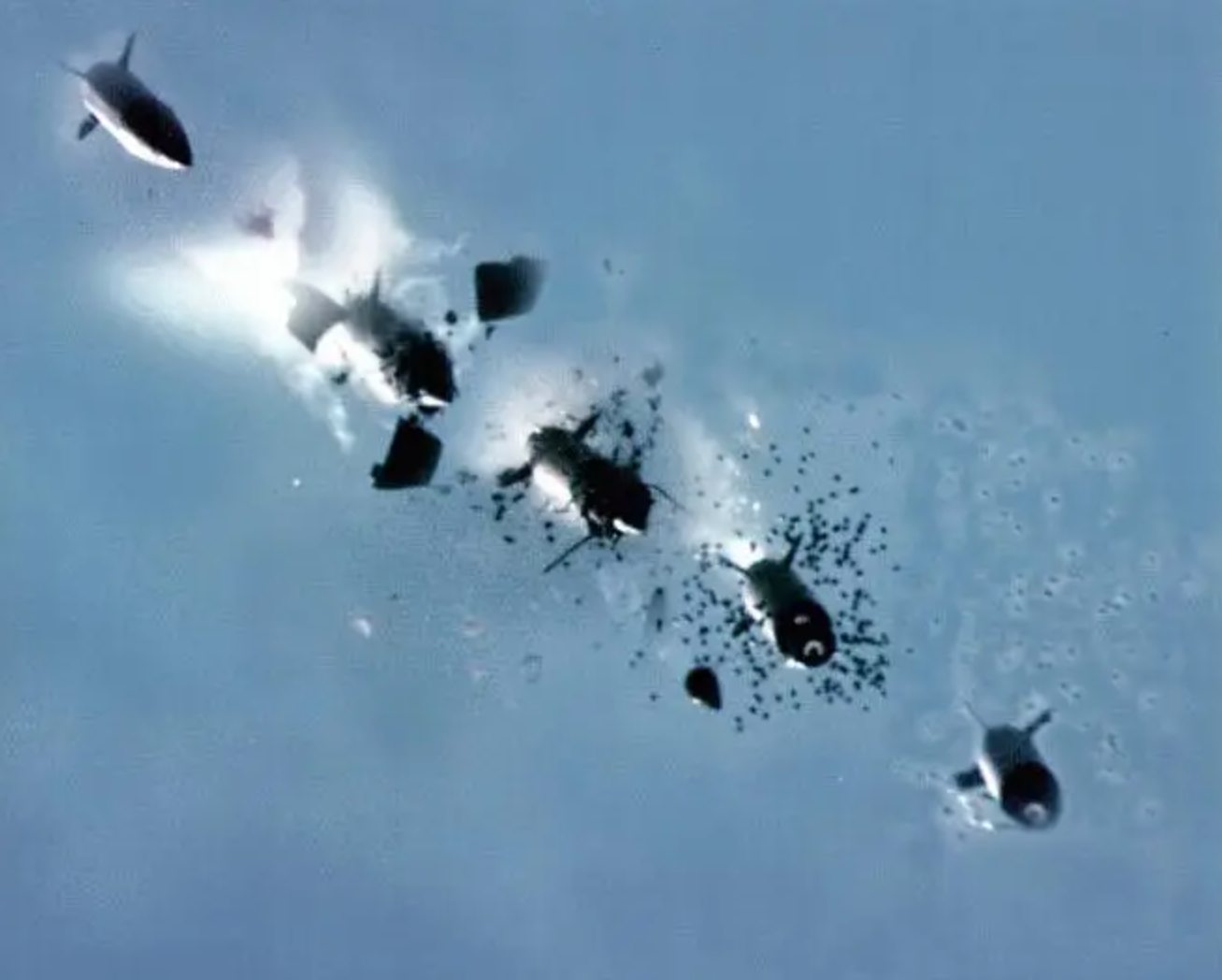 A composite image of ATACMS releasing its payload of bomblets. <em>U.S. Army</em>