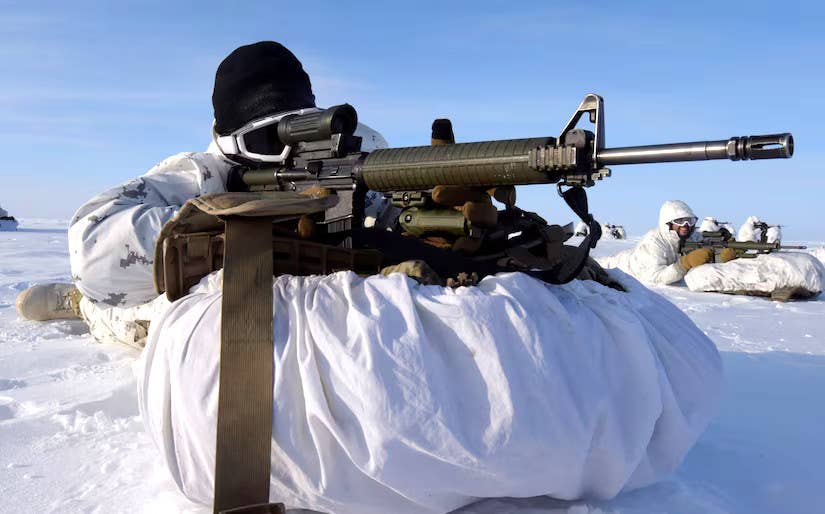 Canadian forces seen during a combined exercise above the Arctic Circle with American personnel, including representatives of the 11th Airborne, earlier this year. <em>US National Guard</em>