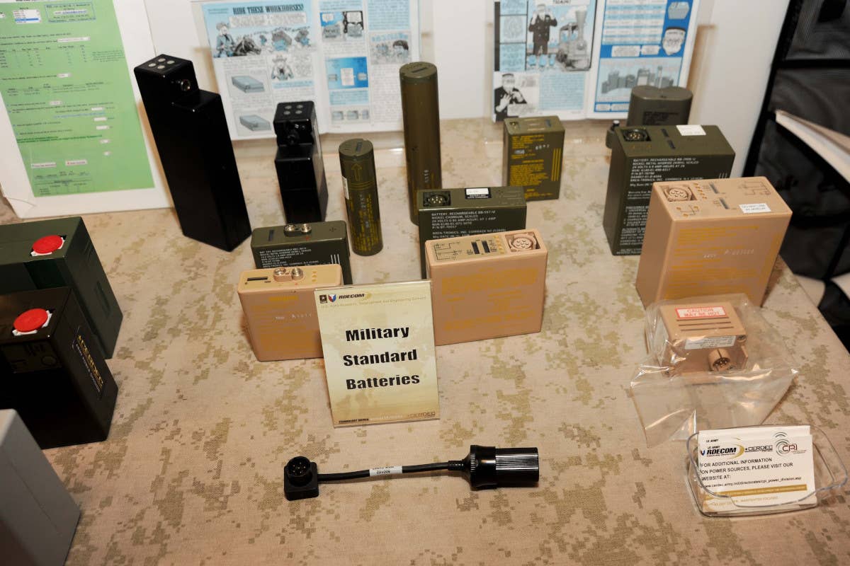 An array of US military standard batteries, including BB-2590s in the upper right hand corner. <em>US Army</em>