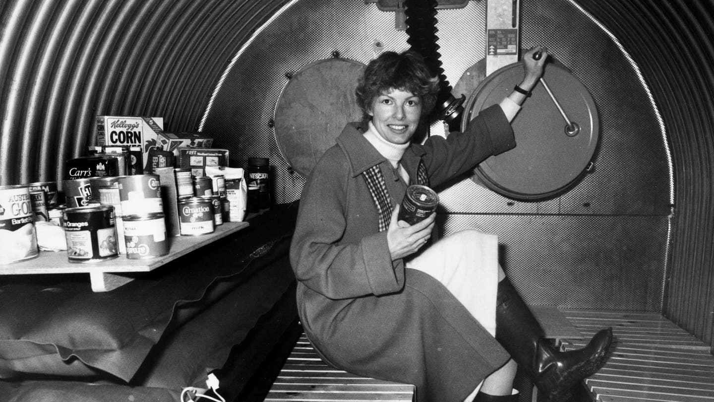 23rd January 1981: A woman in one of the government approved nuclear shelters in York. (Photo by Ian Tyas/Keystone/Getty Images)