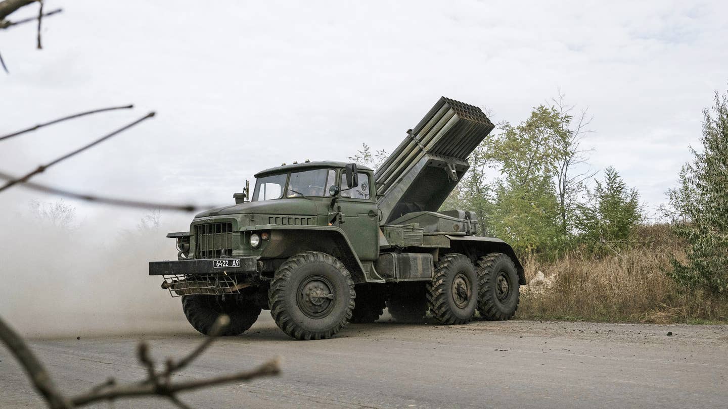 Ukrainian Armed Forces Grad MLRS rocket artillery BM-21