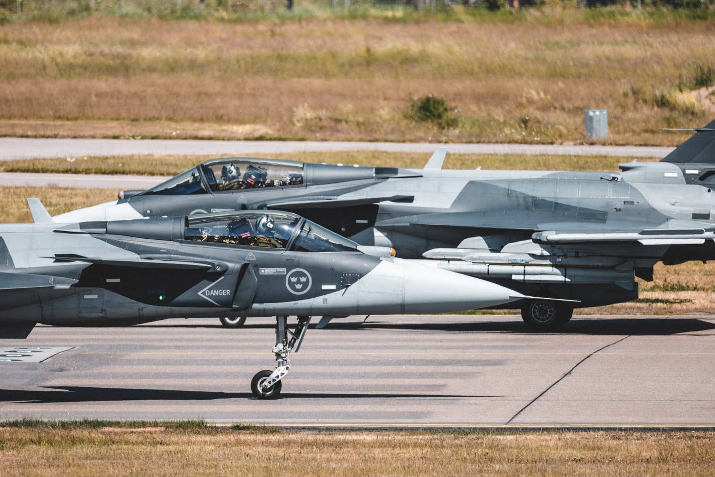 A pair of Swedish Gripen E test jets. <em>Saab</em>