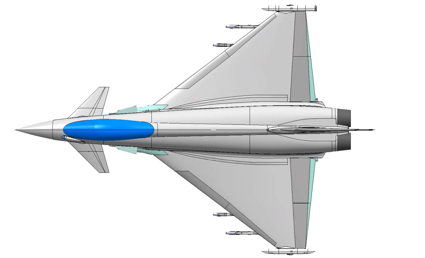 A diagram showing the fuselage strakes and leading-edge root extensions included in the Aerodynamic Modification Kit for the Typhoon. <em>Eurofighter</em>