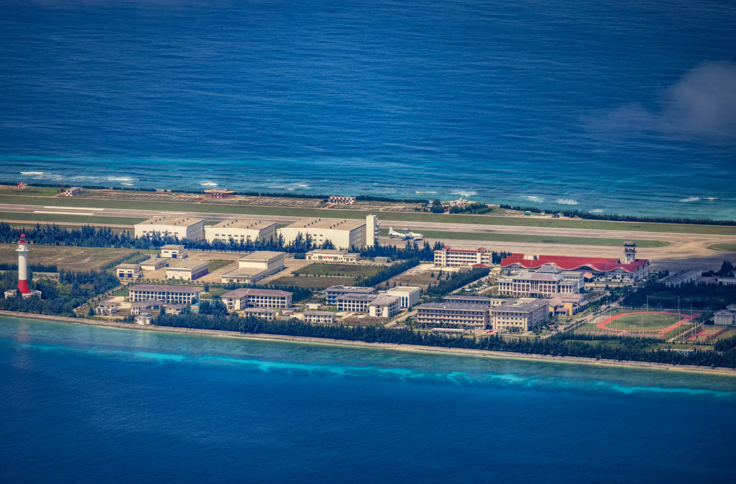 A Chinese&nbsp;KJ-500 airborne early warning and control&nbsp;(AEW&amp;C) aircraft on the airfield constructed on the island built out of Fiery Cross Reef in the South China Sea. <em>Ezra Acayan/Getty Images</em><br>
