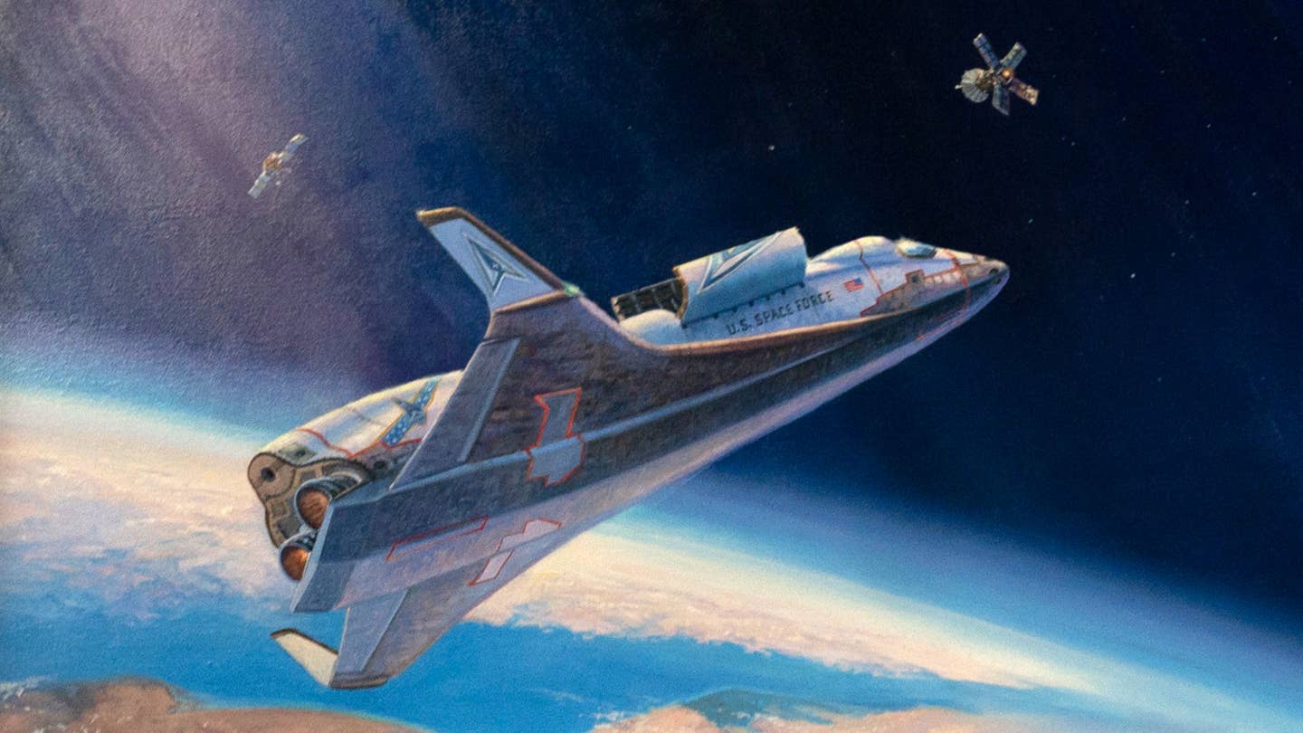 The Space Force's Space Operations Command's first official painting depicts a reusable spaceplane intercepting a hostile 'killer satellite.'