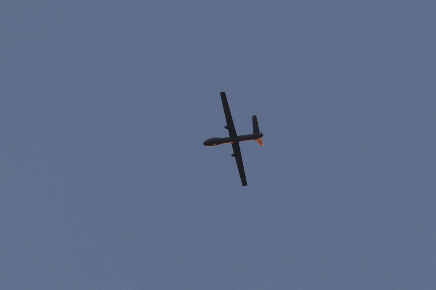 A picture taken from the southern Israeli city of Sderot shows an Israeli Air Force Hermes 950 drone over the northern Gaza Strip, on October 29, 2023. <em>Photo by JACK GUEZ/AFP via Getty Images</em>