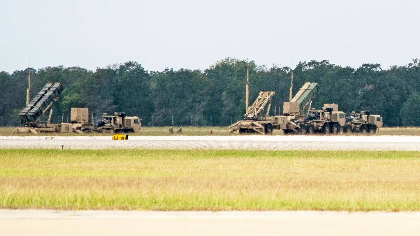 Elements of a Patriot battery seen deployed at Easterwood Airport in College Station, Texas during an exercise in 2020. <em>Reader Submission</em>