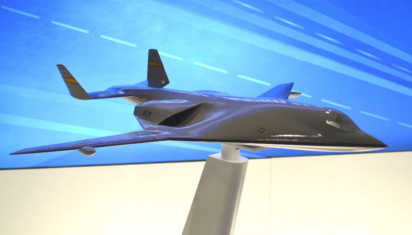 A model of a Lockheed Martin blended wing-body aerial refueling tanker.&nbsp;<em>Lockheed Martin</em>