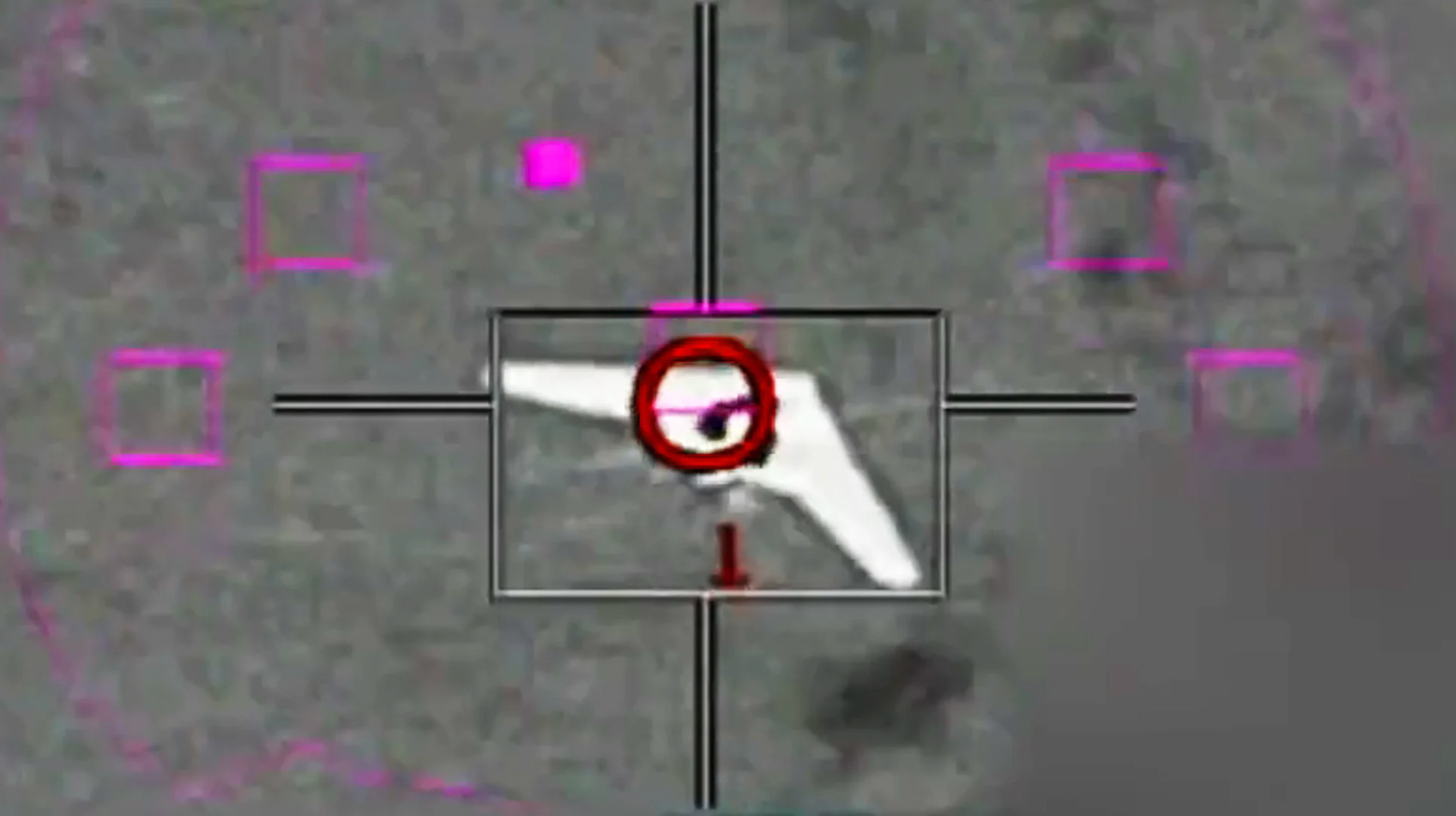 A screencap from an Israeli Air Force video showing an F-35I engaging an Iranian drone on March 15, 2021. The IDF said the drones were heading to the Gaza Strip and West Bank, based on their flight path.<br>