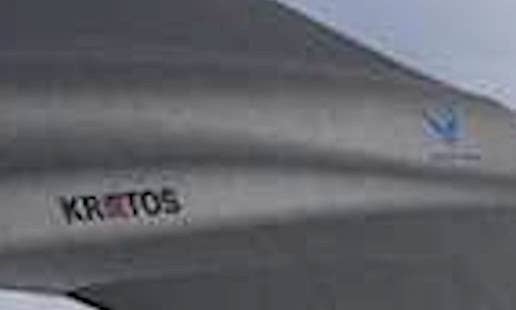 Though the resolution is low, the Kratos company logo, at left, and the US Air Force logo, at right, are plainly visible. <em>Kratos</em>