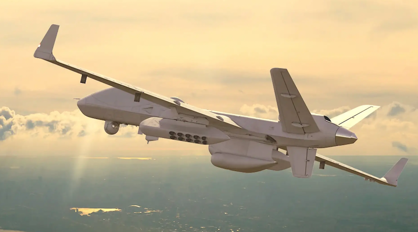 An artist’s conception of a fully configured MQ-9B SeaGuardian drone. The exact configuration of those being procured by Taiwan is not yet clear.&nbsp;<em>General Atomics</em>