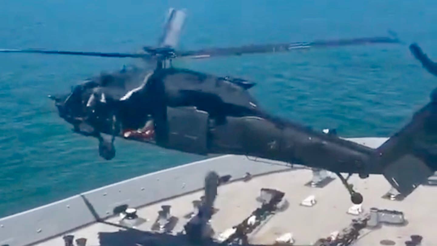 MH-60M Black Hawk hovering during the exercise. <em>Unknown author</em> <em>via Twitter/X</em>