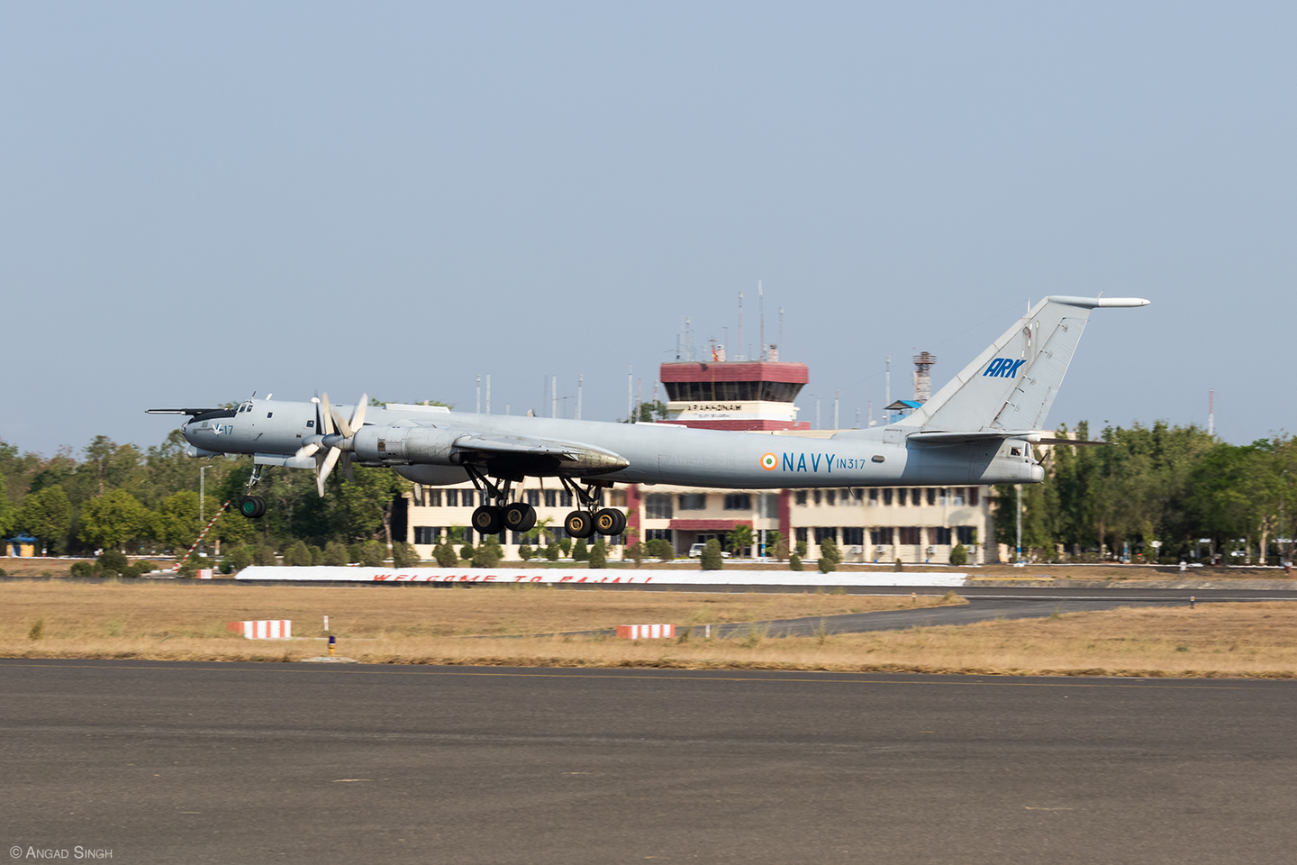A Tu-142 getting airborne in front of the INS <em>Rajali</em> tower. <em>Angad Singh</em>