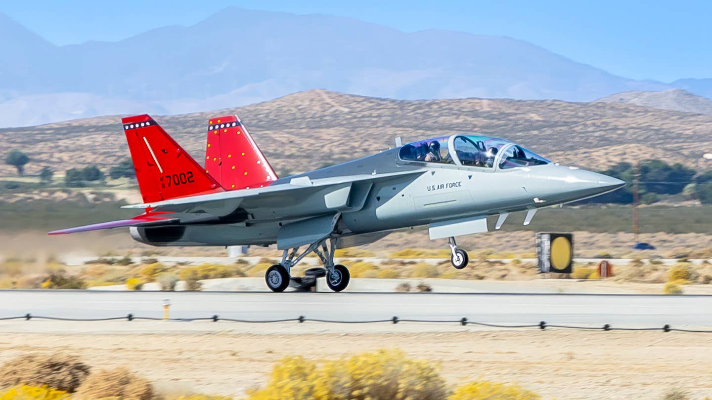 The first pre-production T-7A lands at Edwards Air Force Base. <em>USAF</em>