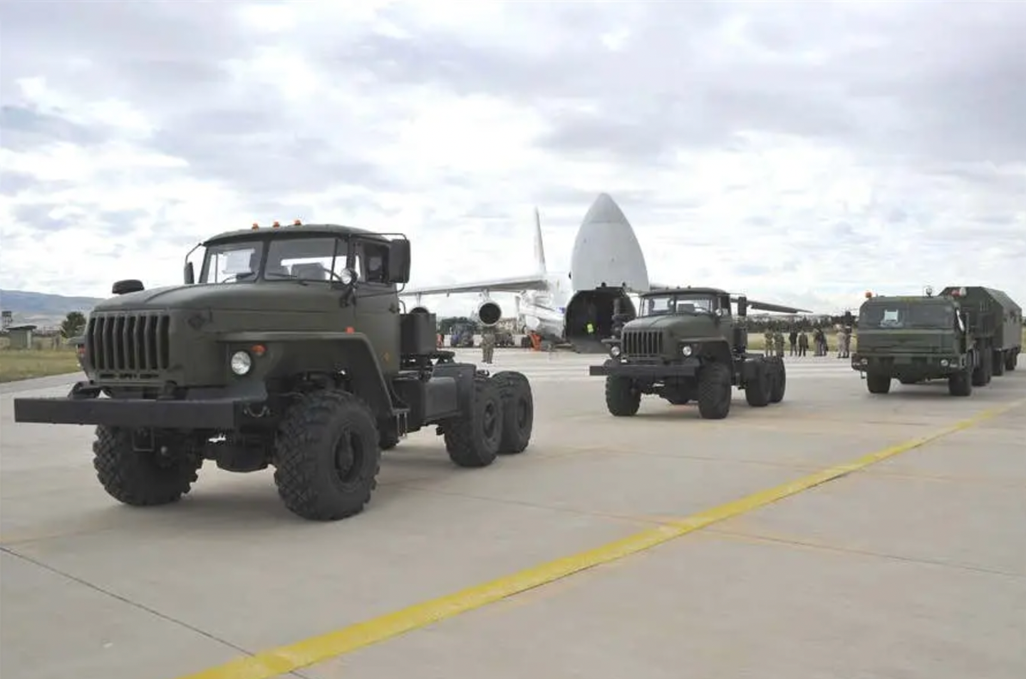 Trucks associated with the S-400 air defense system arrive at Murted Air Base in Turkey, in July 2019.&nbsp;<em>TURKISH MINISTRY OF NATIONAL DEFENSE</em>
