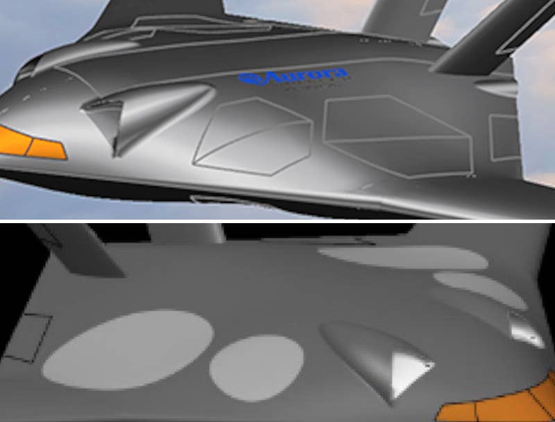 Close-ups of the lift fan arrangements in the new Aurora render, above, and the older rendering DARPA released, below. <em>Aurora Flight Sciences/DARPA</em>