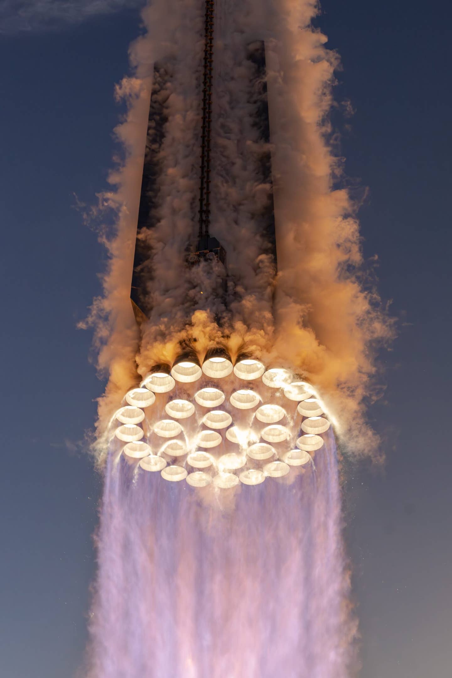 Starship rocket booster's 33 Raptor Vaccum engines. <em>SpaceX via X/Twitter</em>