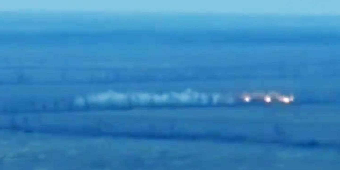 Drone capture shows the detonation of a purported standoff guided version of the RBK-500 cluster bomb in Ukraine.