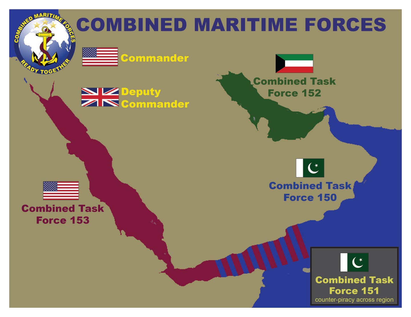 An earlier configuration of the Combined Maritime Forces presence in the Middle East region. <em>U.S. Navy Illustration by Mass Communication Specialist 1st Class Anita Chebahtah</em>