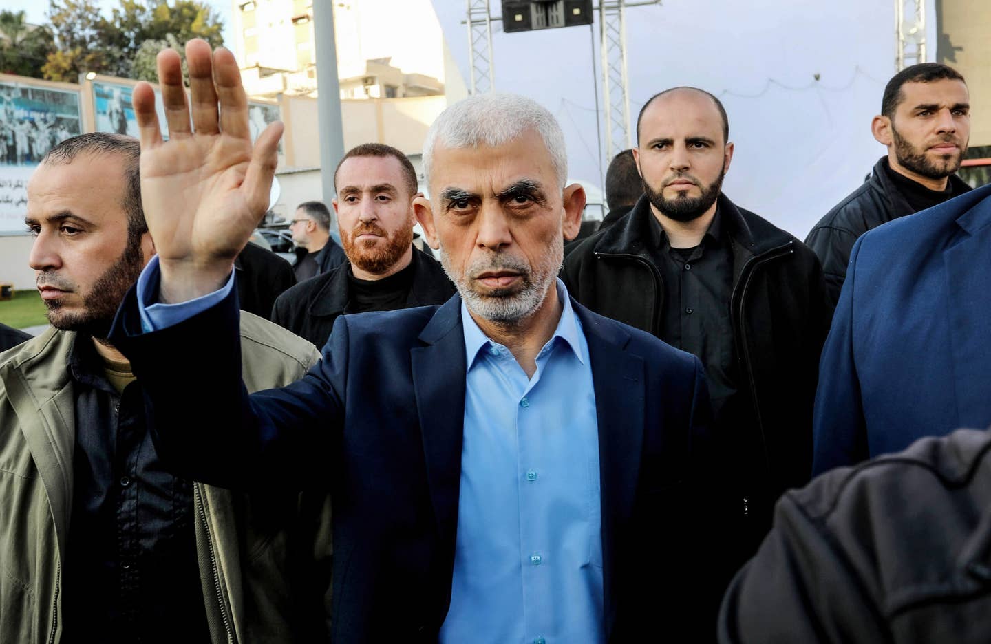 Yahya Sinwar, head of the Palestinian Islamic movement Hamas in the Gaza Strip, visited hostages taken by his organization shortly after they were captured, according to Israel's<em> I24</em> news outlet. (Photo by Yousef Masoud/SOPA Images/LightRocket via Getty Images)