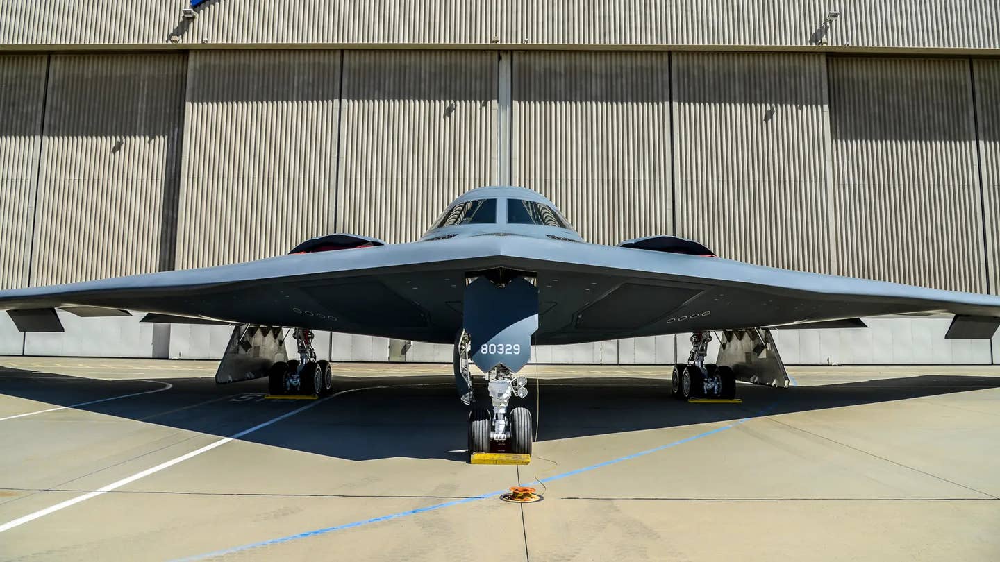 A B-2A bomber at Northrop Grumman's facility within the US Air Force's Plant 42 in Palmdale, California. <em>USAF</em>