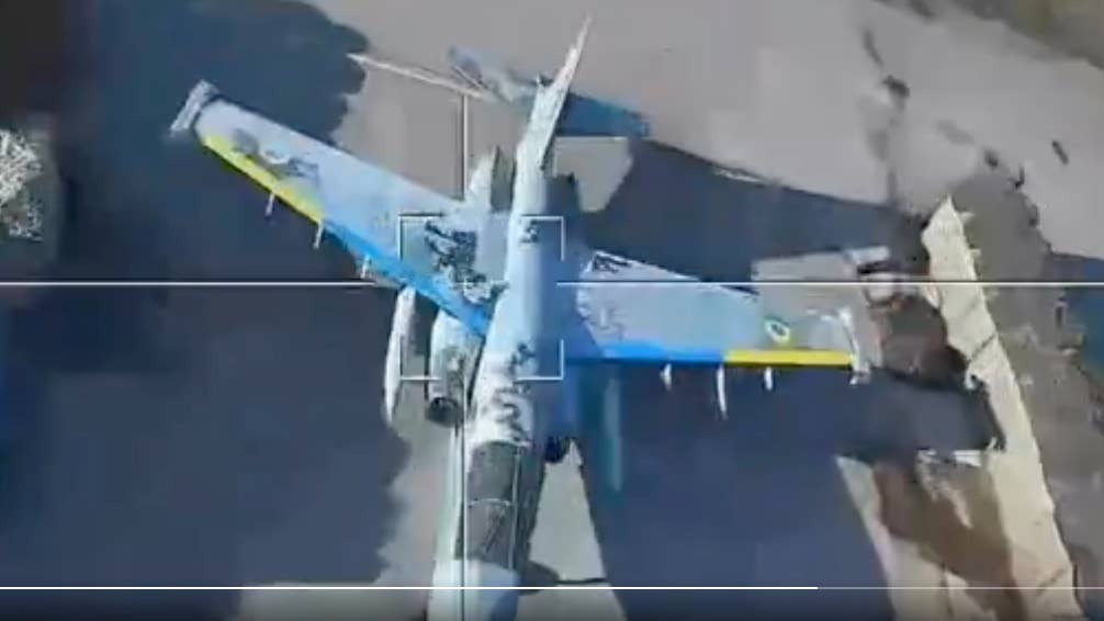 Close-up of the decoy Su-25, as seen via the Lancet loitering munition. <em>via X</em>