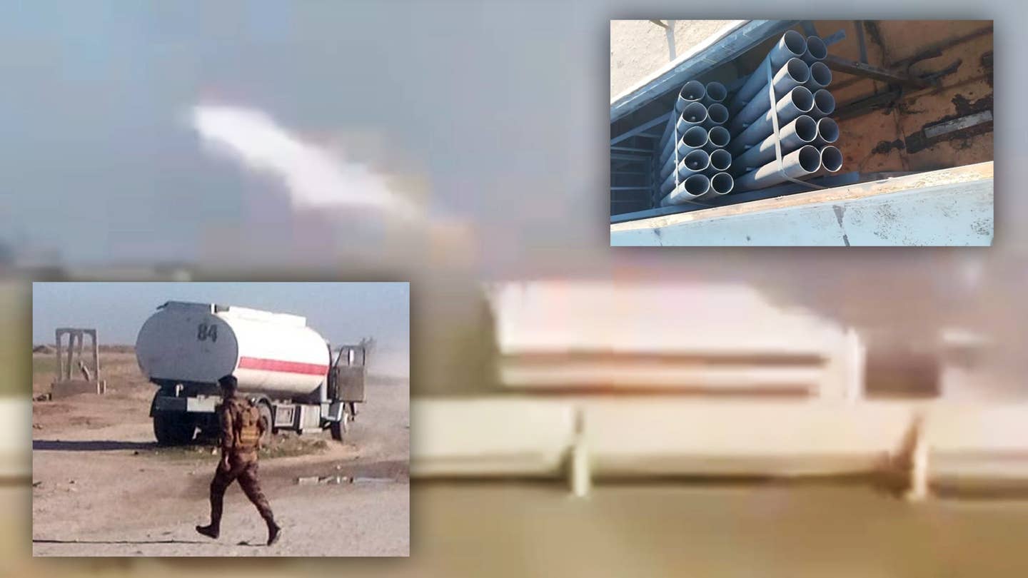 Iraqi Militant fuel truck turned into a rocket launcher.