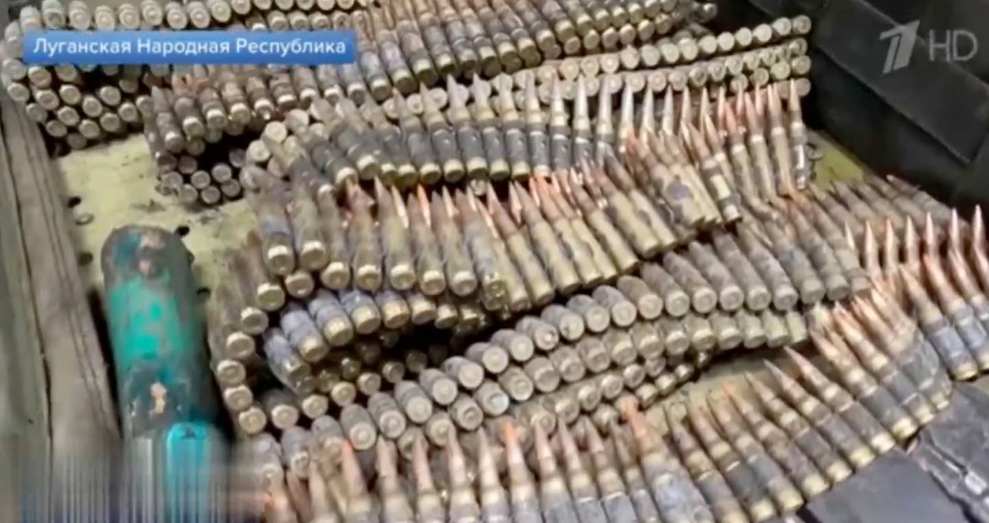 Belts of 7.62 coaxial machine gun ammunition were found on the captured Bradley. (Channel 1 screencap)